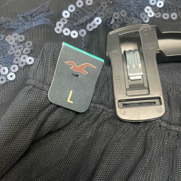 Hollister Black Mesh Sequin Embroidered Mini Skirt Y2K Party Club Skater Large - Picture 4 of 5